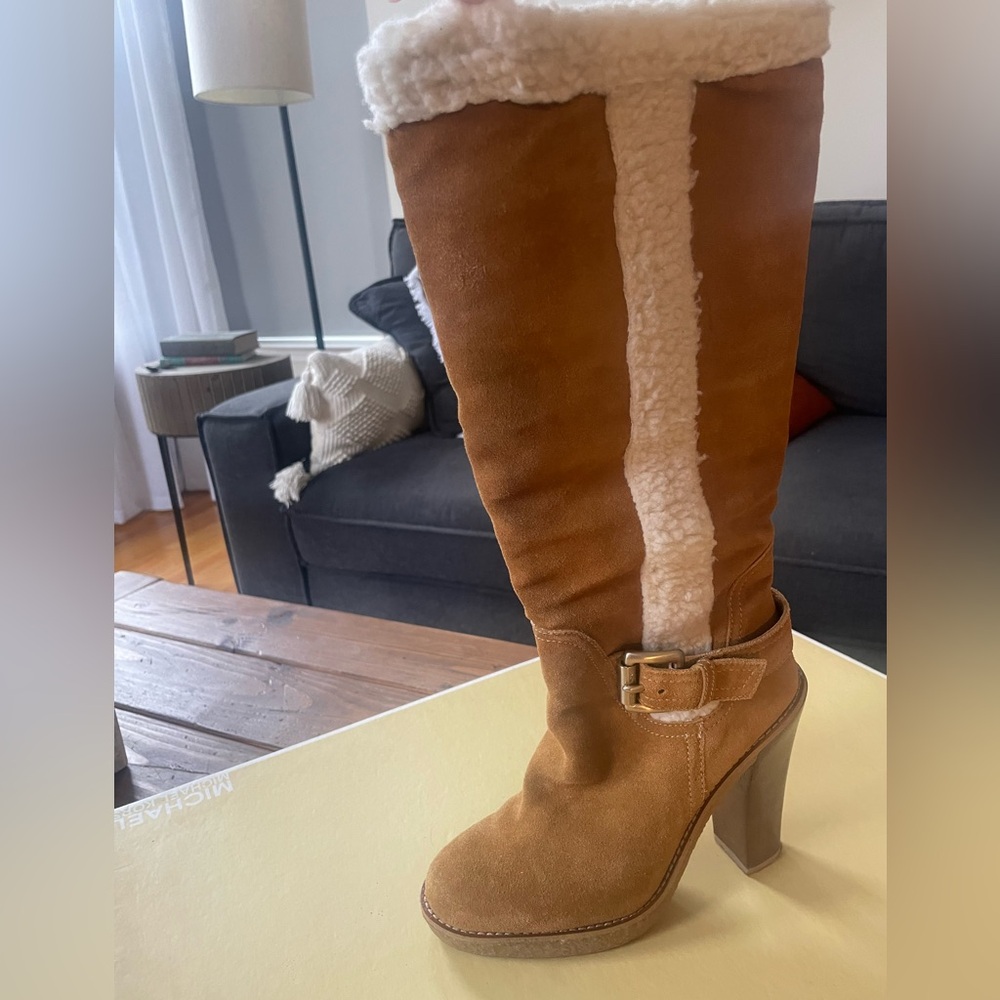 🧡 MICHAEL KORS Sheepskin & Suede Derby Camel Brown Boots - Size 7 🧡